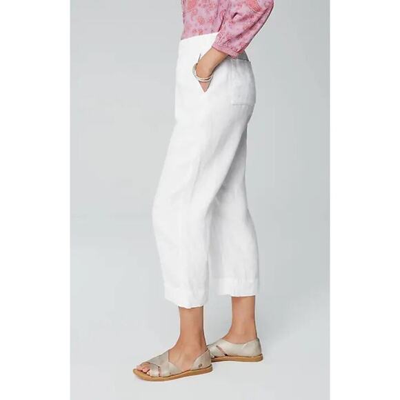 J Jill Linen Wide Leg Cropped Pants size Medium Petite White Beachy Relaxed Trip - Picture 1 of 12